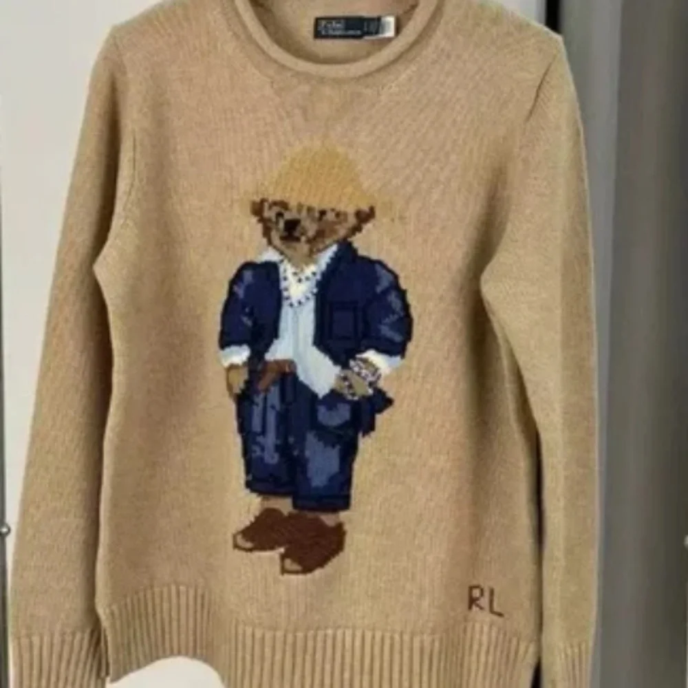 NWOT Polo Ralph Lauren Bear Rolled Neck Tan Cotton Sweater Size US XL - Picture 1 of 9